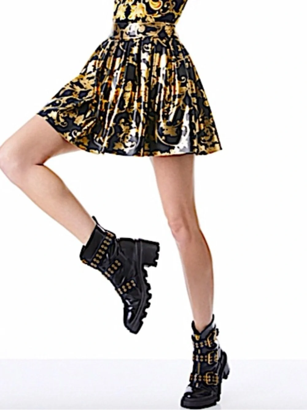ALICE + OLiVIA Fizer Faux Leather Gold and Black Skirt Size 2